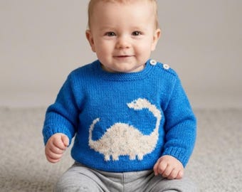 Baby Diplodocus Dinosaur Sweater & Hat Knitting Pattern: Aran/Worsted Jumper, 3-24 months (Digital Download)