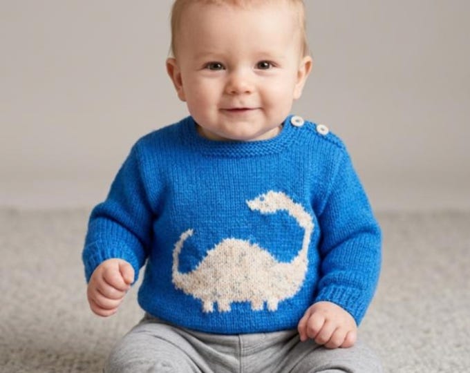 Baby Diplodocus Dinosaur Sweater & Hat Knitting Pattern: Aran/Worsted Jumper, 3-24 months (Digital Download)