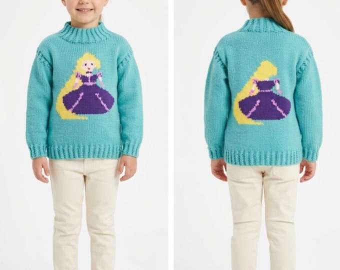 Aran/Worsted Knitting Pattern: Girls' Rapunzel Sweater & Crown, 2-12 years (Digital Download)
