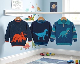 Dinosaur Knitting Pattern Bundle: T-Rex, Triceratops, Velociraptor (Digital Download)