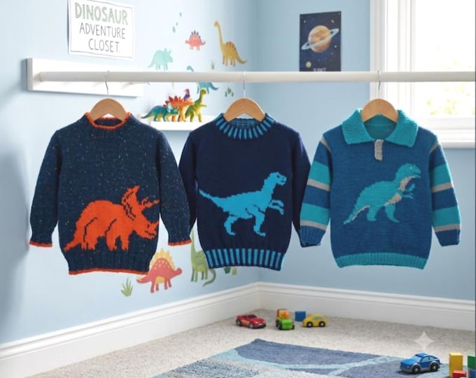 Dinosaur Knitting Pattern Bundle: T-Rex, Triceratops, Velociraptor (Digital Download)