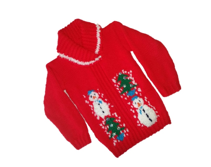 Christmas Sweater Knitting Pattern, Snowman Tree Design (Ages 1-5) (PDF Pattern)