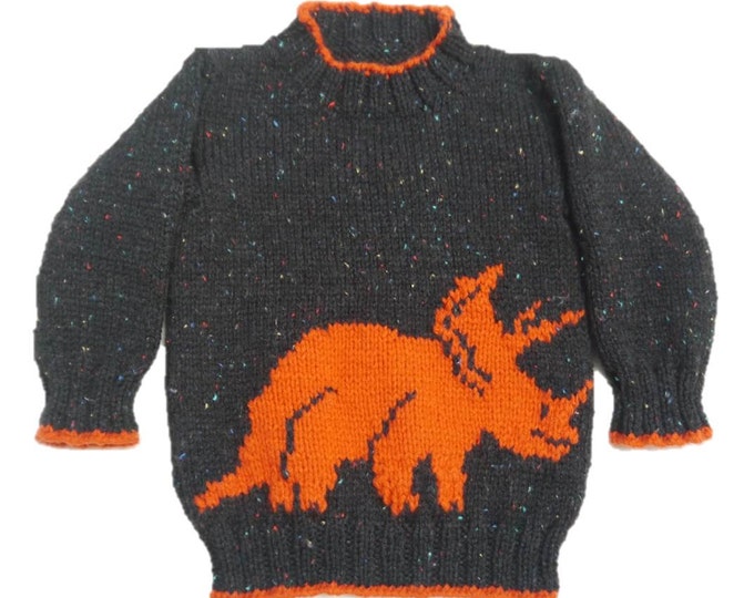 Knitting Pattern for Dinosaur Child's Sweater and Hat Triceratops 4-13 years, Dinosaur Sweater and Hat Pattern, Dinosaur Knitting Pattern