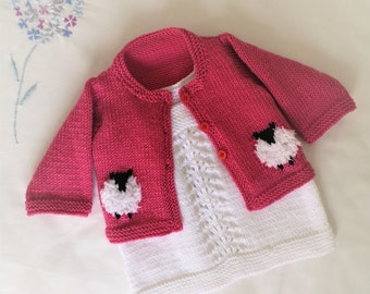 Knitting Pattern for Baby Sheep Cardigan and Dress 0-18 months, Sheep Jacket and Lace Dress for Babies and Toddlers DK, Digital Patterns