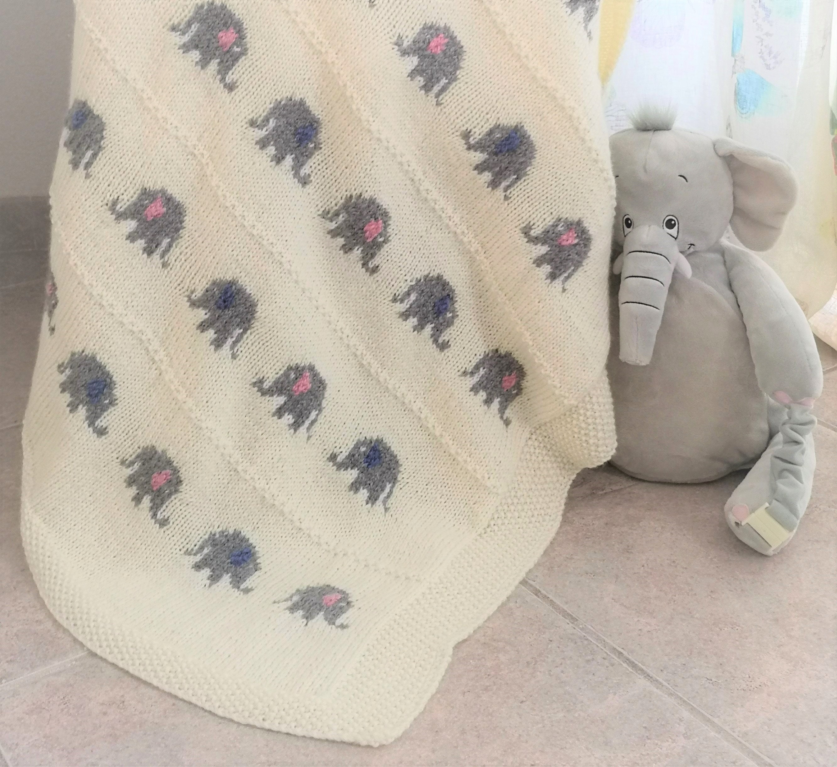 Knitted elephant blanket sale
