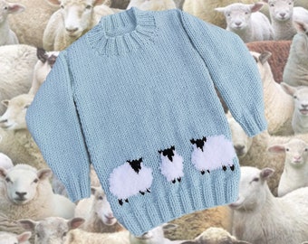 Knitting Pattern for Sheep Chunky Child's Sweater, Children's Sheep Digital Pattern for ages 4 to11 years with 12 ply yarn, Quick Bulky Knit