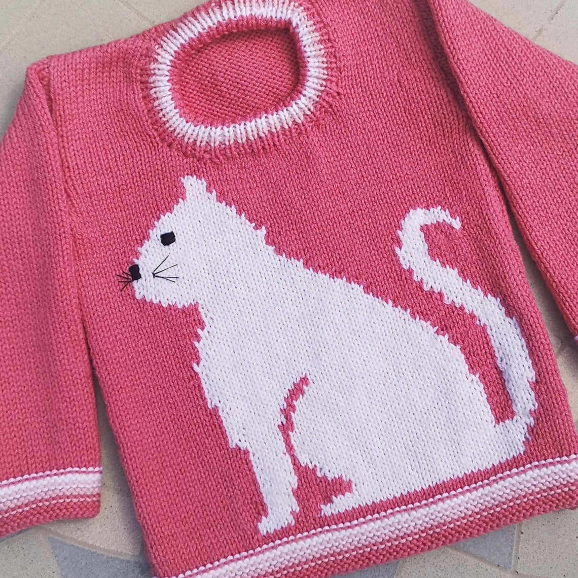 Knitting Pattern Cat Child's Sweater Cat Motif for Etsy UK