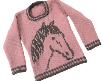 Knitting Pattern for Sweater with a Horse 2-7 years, Pony Jumper Knitting Pattern for Boy and Girl in DK wool, Digital Download PDF