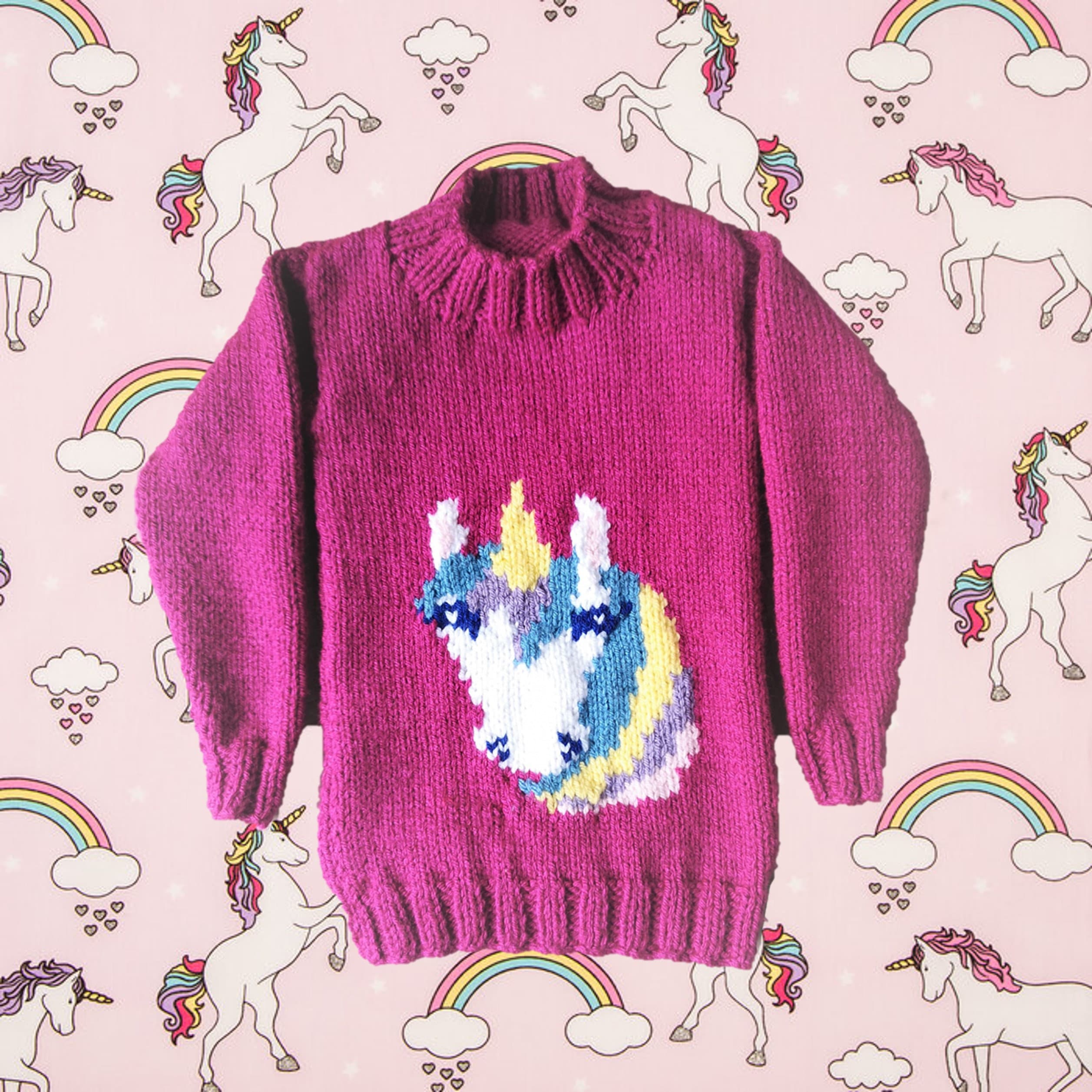 Knitting Pattern for Unicorn Chunky Child's Sweater, Children's Unicorn
