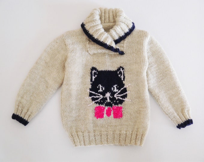 Knitting pattern for a cat and mice jumper, Sweater Knitting Pattern for Boy or Girl with Cat , Cat and Mice Knitting Pattern, download pdf