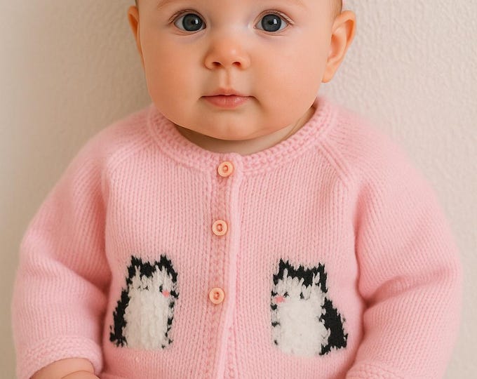 Knitting Pattern for Baby Cat Cardigan and Hat 0-18 months, Cat Jacket and Hat for Boy or Girl, Kitten Jacket and Hat in DK, Digital Pattern