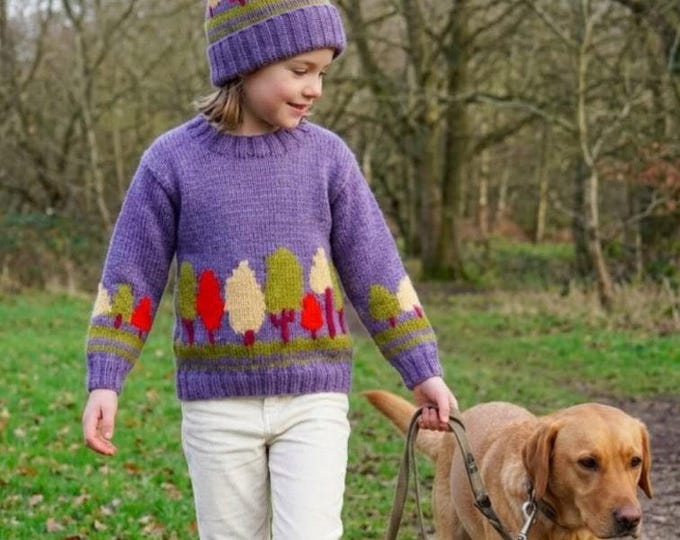 Child's Aran/Worsted Sweater & Hat Knitting Pattern: Tree Design, 2-10 years (Digital Download)