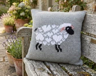 Sheep and Hearts Pillow Knitting Pattern, Aran/Worsted Yarn (Digital Download)