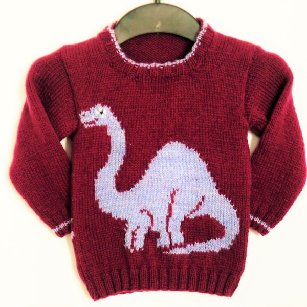 Knitting Pattern for Sweater with Dinosaur 2-6 years, Jumper Knitting Pattern for Boys and Girls with Dinosaur,Apatosaurus, Digital download