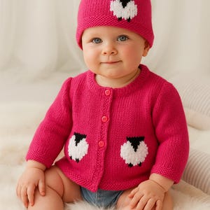 Knitting Pattern for Baby Sheep Cardigan and Hat 0-18 months, Sheep Jacket and Hat for Boy or Girl, Sheep Jacket and Hat in DK Digital PDF