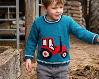 Sweater with a Tractor Knitting Pattern: DK Yarn, 2-7 years, (Digital Download)
