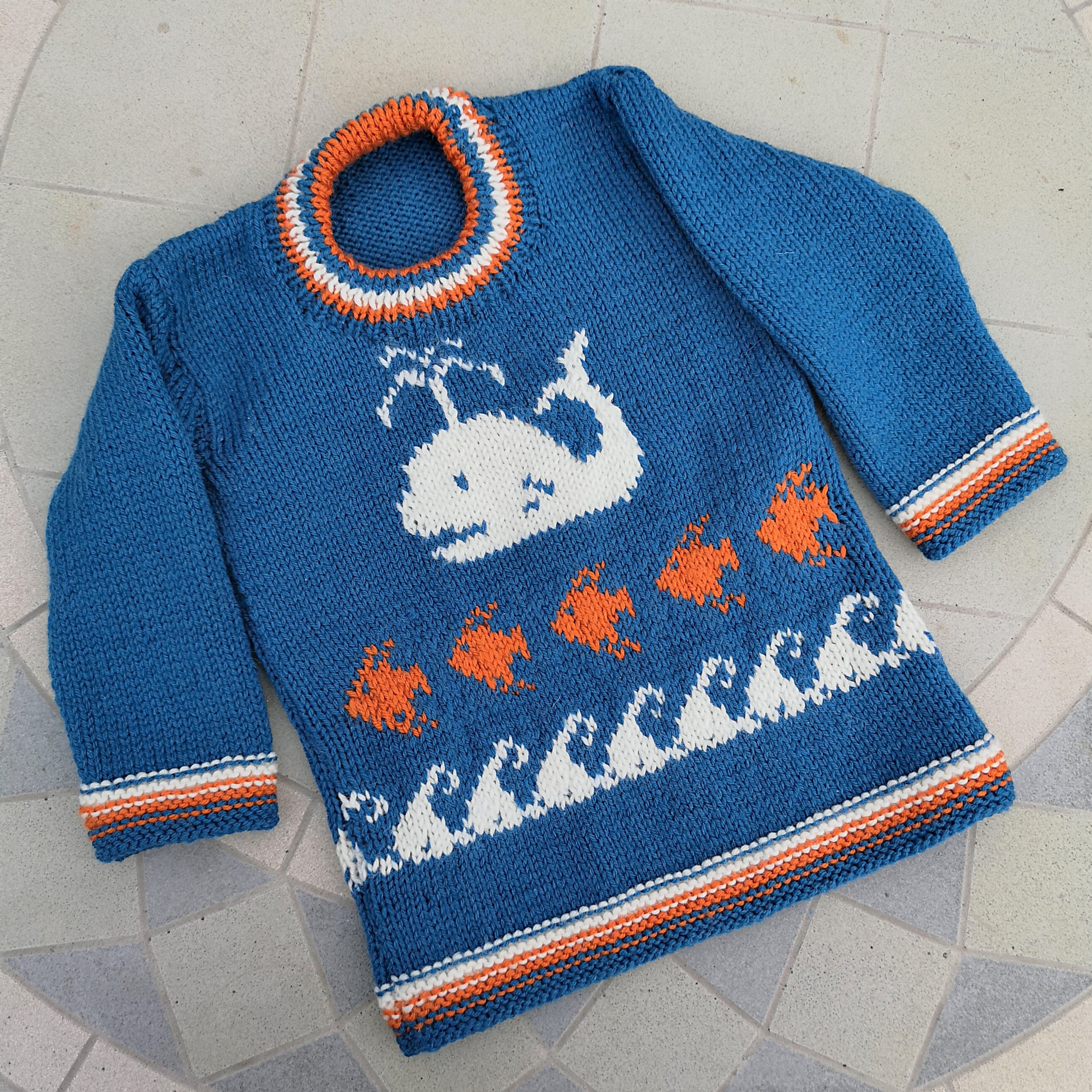 Hand knitted Whale Sweater for age 2 3 years, child's Hand knitted Whale Sweater for age 2 3 years, child's