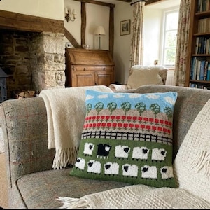 Sheep and Poppies Cushion Knitting Pattern: Aran/Worsted Pillow (PDF Pattern)