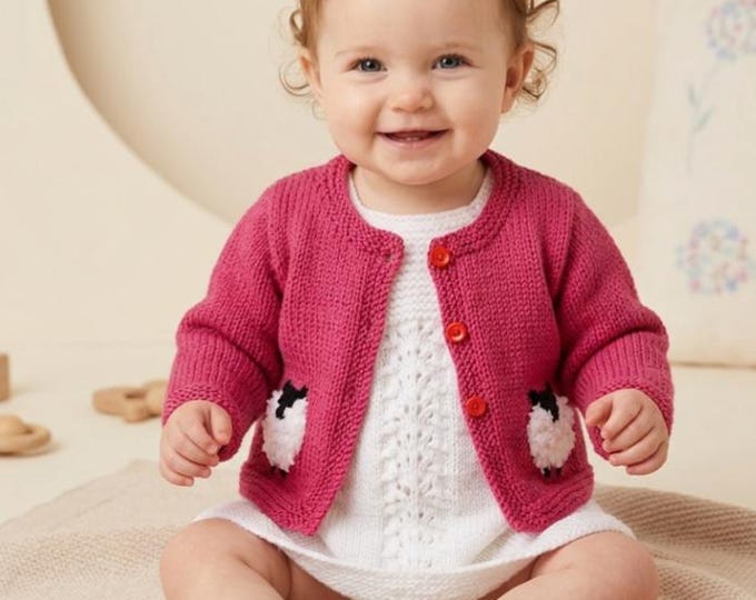 Knitting Pattern: Baby Sheep Cardigan & Lace Dress, DK yarn (0-18 Months) (Digital Pattern