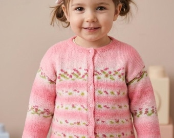 Girl's Rose Bud Cardigan Knitting Pattern: Fair Isle Jacket (ages 3-8)