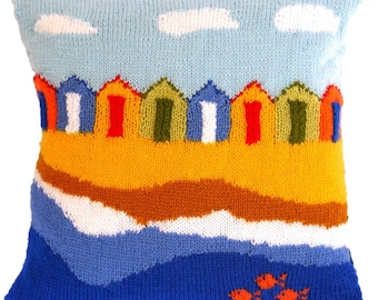 Knitting Pattern for Beach Huts Cushion, Pillow Knitting Pattern with Beach Huts, Seaside Pillow Knitting Pattern, Beach Huts Cushion