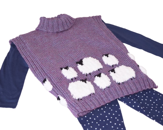 Knitting Pattern for Sheep Tunic, Sweater and Hat with Sheep for children, ages 2-10 years, Child's sheep tabard and hat knitting pattern