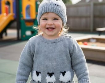 Sheep Sweater Knitting Pattern: Aran Jumper & Hat Set 0-2 years (PDF Pattern)