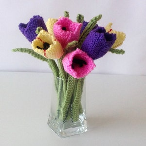 Flower knitting pattern, Knitting pattern for tulips, Knitted tulips, , floral display, knitted flower display, knitted flower gift, tulips image 5