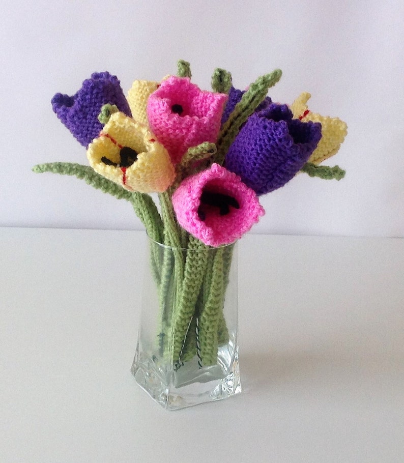 Flower knitting pattern, Knitting pattern for tulips, Knitted tulips, , floral display, knitted flower display, knitted flower gift, tulips image 5