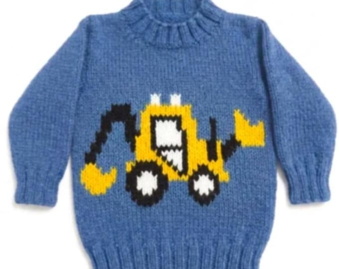 Kids Digger Sweater Knitting Pattern, Child Sizes 4-13, Aran Yarn (Digital Download)