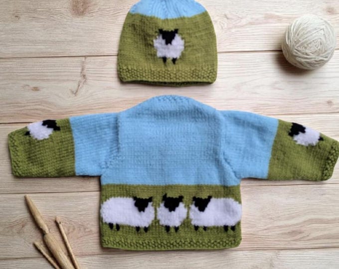 Baby Sheep Jacket & Hat DK  Knitting Pattern: Unisex 0-18 Months (PDF)