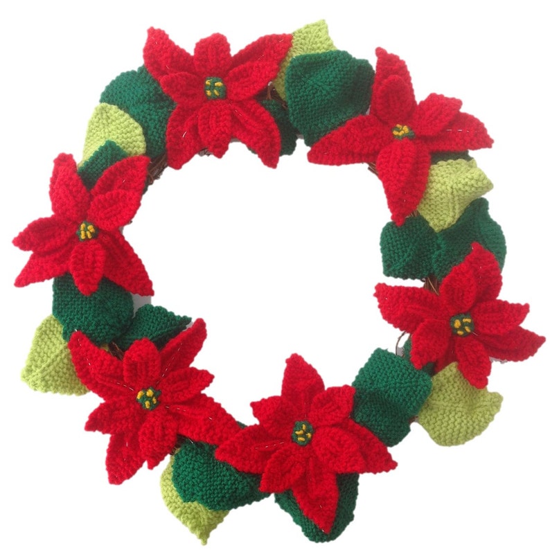 Knitting Pattern for Poinsettia Christmas Wreath Poinsettias Etsy UK