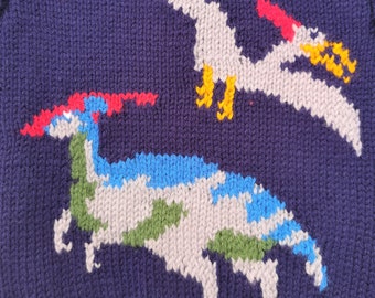 Dinosaur Sweater & Hat Knitting Pattern: Jurassic Jumper, Aran/Worsted Yarn, Ages 4-13 (PDF Download)