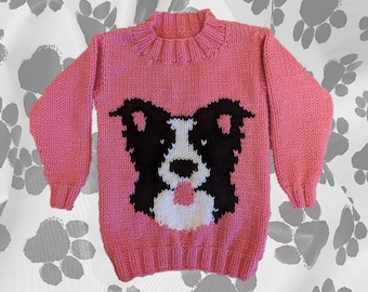 Knitting Pattern for Collie Dog Chunky Child's Sweater, Children's Digital Pattern for ages 4, 5, 6, 7, 8, 9, 10,11 years with 12 ply yarn