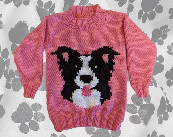 Knitting Pattern for Collie Dog Chunky Child's Sweater, Children's Digital Pattern for ages 4, 5, 6, 7, 8, 9, 10,11 years with 12 ply yarn