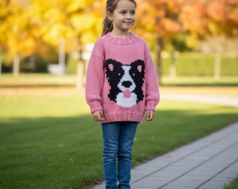 Collie Dog Chunky Knit Sweater Pattern: Child Sizes 4-11 (PDF Pattern)