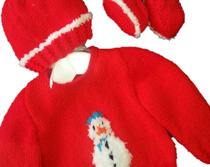 Christmas Knitting Pattern 0-18 months, Baby Christmas Outfit, Snowman Xmas Sweater, Baby Sweater and Hat Digital Download