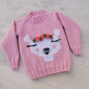 Knitting Pattern for Llama Chunky Child's Sweater, Children's Llama Digital Pattern for ages 4, 5, 6, 7, 8, 9, 10,11 years with 12 ply yarn image 1