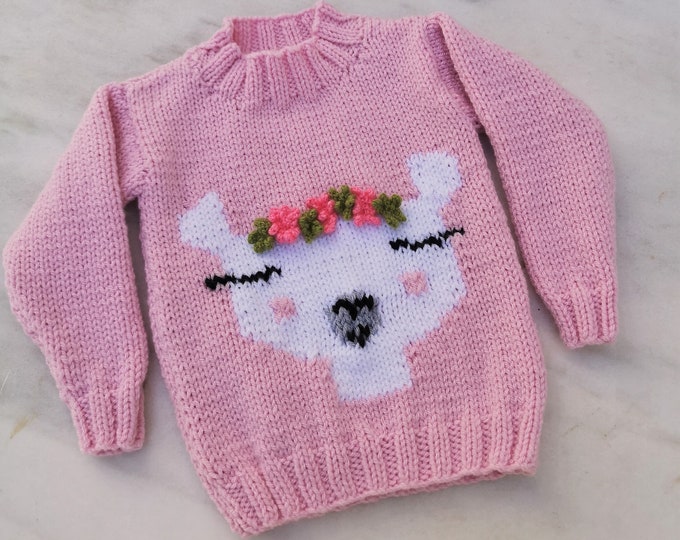 Knitting Pattern for Llama Chunky Child's Sweater, Children's Llama Digital Pattern for ages 4, 5, 6, 7, 8, 9, 10,11 years with 12 ply yarn