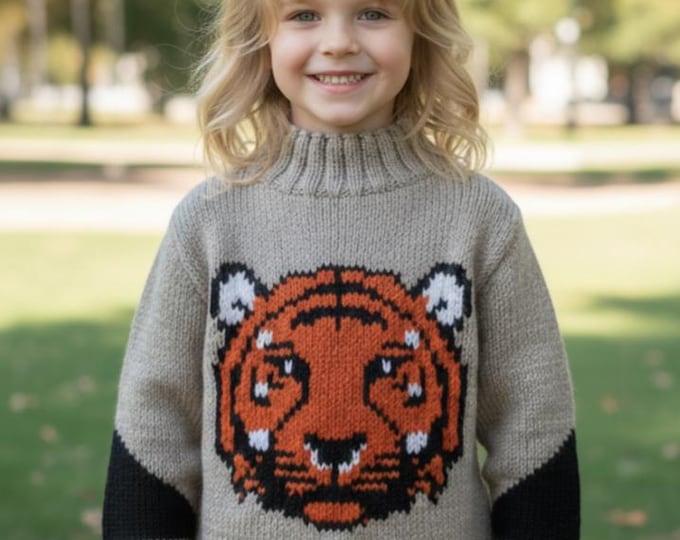 Tiger Sweater and Hat Knitting Pattern:  4-13 Years, Aran/Worsted yarn (Digital Download)