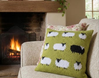 Sheep Cushion Knitting Pattern: Aran/Worsted Yarn Pillow (PDF Pattern)