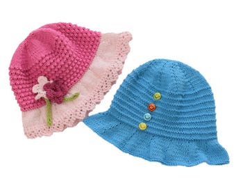 Knitting Pattern for Sun Hats 0-7 years, Sun Hat for Girl and Boy, Babies Lightweight Cotton Sun hat, Knitted sun hat children, Summer hat