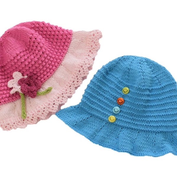 Knitting Pattern for Sun Hats 0-7 years, Sun Hat for Girl and Boy, Babies Lightweight Cotton Sun hat, Knitted sun hat children, Summer hat