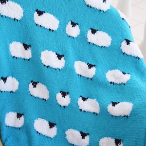 Knitting pattern for a Sheep Blanket, Throw Knitting Pattern with Sheep, Baby Blanket with Sheep, digital download image 2