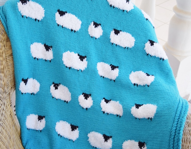 Knitting pattern for a Sheep Blanket, Throw Knitting Pattern with Sheep, Baby Blanket with Sheep, digital download image 2