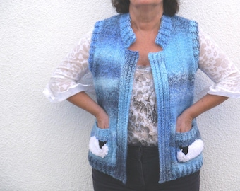 Sheep Waistcoat and Scarf Ladies Knitting Pattern, Chunky Knit (PDF Pattern)