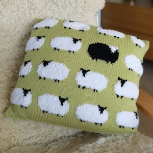 Knitting Pattern for Sheep Cushion, Pillow with Sheep, Flock of Sheep with one Black Sheep Knitting Pattern, pdf download sheep