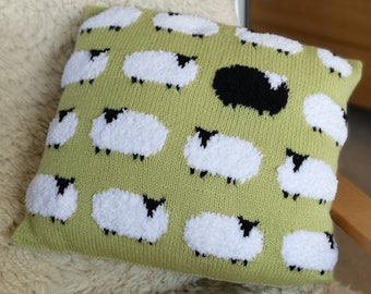 Knitting Pattern for Sheep Cushion, Pillow with Sheep, Flock of Sheep with one Black Sheep Knitting Pattern, pdf download sheep