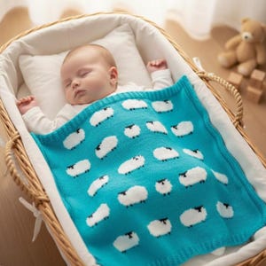 Sheep Blanket Knitting Pattern: Aran/Worsted Baby Nursery Throw (Digital Download)