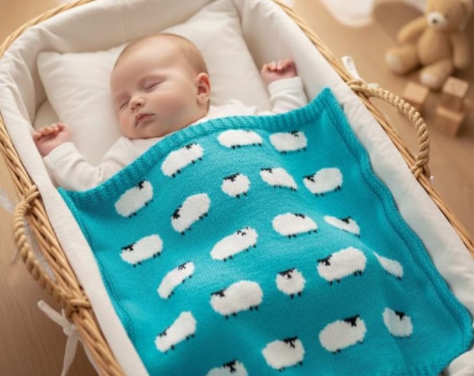 Sheep Blanket Knitting Pattern: Aran/Worsted Baby Nursery Throw (Digital Download)